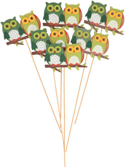Othmar decorations 6x Stekers/prikkers/instekers met groene uilen 8,5 cm