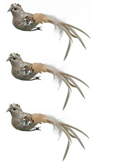 Othmar decorations 6x Stuks Decoratie Vogels Op Clip Glitter Goud 18 Cm - Kersthangers Goudkleurig