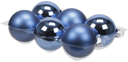 Othmar decorations 6x stuks glazen kerstballen blauw (basic) 8 cm mat/glans - Kerstbal