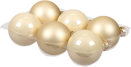 Othmar decorations 6x stuks glazen kerstballen champagne 8 cm mat/glans - Kerstbal Crème