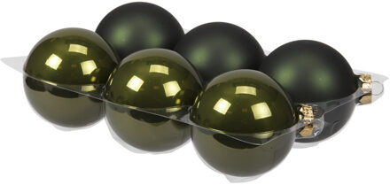 Othmar decorations 6x stuks glazen kerstballen donker olijfgroen (pine) 8 cm mat/glans