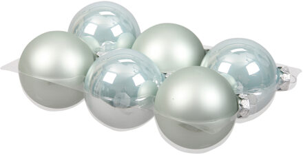 Othmar decorations 6x stuks glazen kerstballen mintgroen (oyster grey) 8 cm mat/glans - Kerstbal