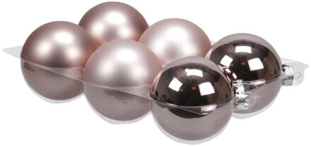 Othmar decorations 6x stuks glazen kerstballen oudroze (smokey rose) 8 cm mat/glans - Kerstbal