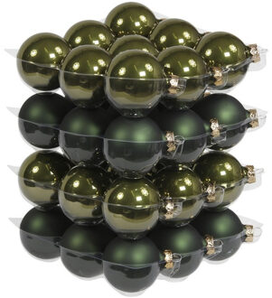 Othmar decorations 72x Glazen kerstballen mat/glans donker olijf 6 cm - Kerstbal Groen