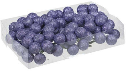Othmar decorations 80x Paarse glitter mini kerstballen stekers kunststof 3 cm
