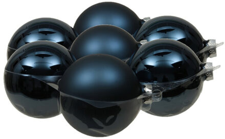 Othmar decorations 8x stuks glazen kerstballen donkerblauw 10 cm mat/glans
