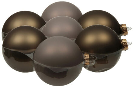 Othmar decorations 8x stuks glazen kerstballen eucalyptus grijs/bruin 10 cm mat/glans