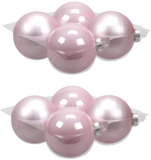 Othmar decorations 8x stuks glazen kerstballen roze (powder) 10 cm mat/glans