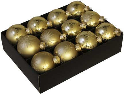 Othmar decorations Bellatio Decorations Kerstballen - 12 stuks - goud - 7.5 cm - Kerstbal Groen