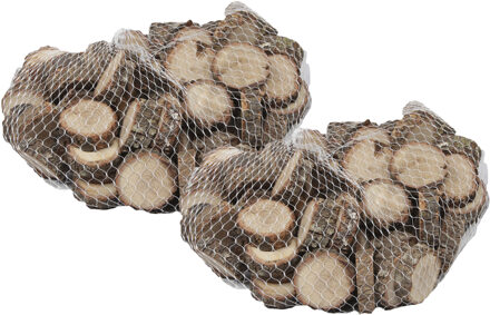 Othmar decorations Decoratie boomschijven - 2x - netje 500 gram - 2,5 cm - hout - boomschors schijfjes