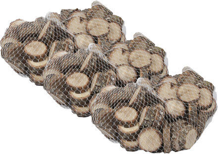 Othmar decorations Decoratie boomschijven - 3x - netje 500 gram - 2,5 cm - hout - boomschors schijfjes