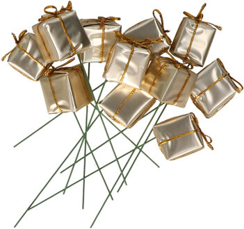 Othmar decorations Decoratie cadeautjes - prikkers - 60x st - goud - 2,5 cm - glimmend - mini cadeaus Goudkleurig