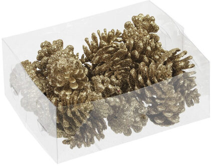 Othmar decorations Decoratie dennenappels - 24x - glitter goud - 4,5 cm - kerststukje Goudkleurig