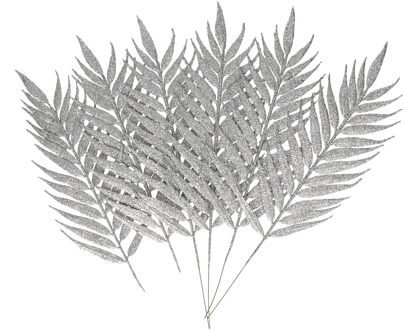 Othmar decorations Decoratie takjes/bladeren - 6x stuks - zilver - 29 cm - kunsttakjes