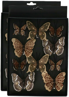 Othmar decorations Decoratie vlinders op clip - 10x st - bruin - 5-8 cm - kunststof
