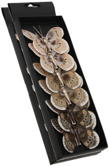 Othmar decorations Decoratie vlinders op clip - 6x st - bruin tinten - 8 cm - kunststof - kerstboomversiering