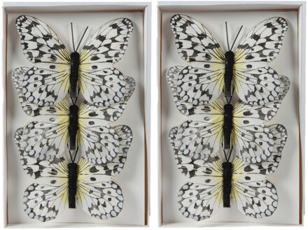 Othmar decorations Decoratie vlinders op clip - 6x - wit - 12 x 8 cm