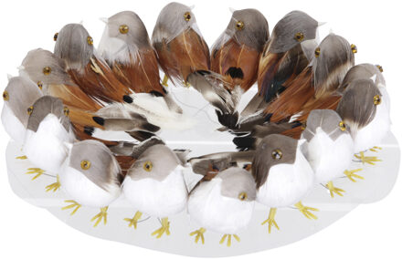 Othmar decorations Decoratie vogels - 16x stuks - lichtbruin - op draad - 9 cm - decoratie vogeltjes