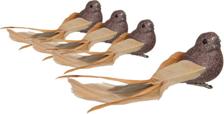 Othmar decorations Decoratie vogels op clip - 4x st - goud - 16 x 4 cm - kunststof