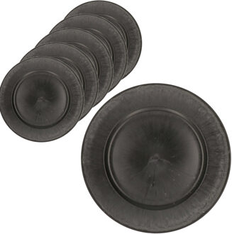 Othmar Decorations Diner/kerstdiner onderborden - 6x - mat zwart - 33 cm - rond