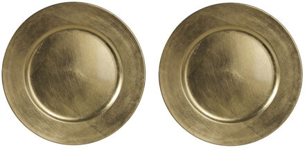 Othmar decorations Diner onderborden - 2x - goud - glimmend - 33 cm - kunststof - Rond - kaarsenbord