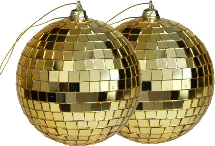 Othmar decorations disco kerstballen - 2x - goud - 10 cm - kunststof - Kerstbal Goudkleurig