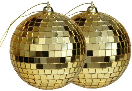 Othmar decorations disco kerstballen - 2x - goud - 10 cm - kunststof - Kerstbal Goudkleurig