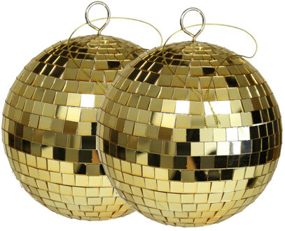 Othmar decorations disco kerstballen - 2x - goud - 15 cm - kunststof - Kerstbal Goudkleurig