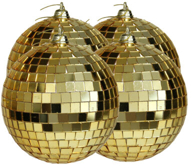 Othmar decorations disco kerstballen - 4x - goud - 10 cm - kunststof - Kerstbal Goudkleurig