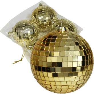 Othmar decorations disco kerstballen - 4x - goud - 8 cm - kunststof - Kerstbal Goudkleurig