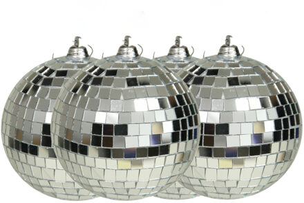 Othmar decorations disco kerstballen - 4x - zilver - 10 cm - kunststof - Kerstbal Zilverkleurig