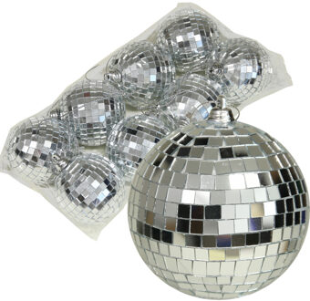 Othmar decorations Disco kerstballen - 8x stuks - zilver - 6 cm - kunststof - discobol/spiegelbol