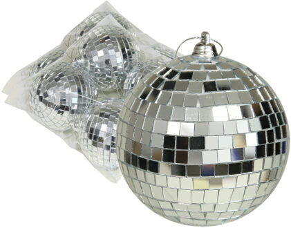 Othmar decorations Discobal kerstballen - 12x stuks - zilver - 8 cm - kunststof -spiegelbol