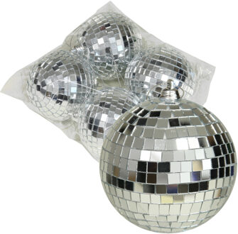 Othmar decorations Discobal kerstballen - 4x stuks - zilver - 8 cm - kunststof -spiegelbol