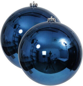 Othmar decorations Grote decoratie kerstbal - 2x - blauw - 18 cm - kunststof - glimmend - kerstversiering