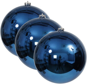 Othmar decorations Grote decoratie kerstbal - 3x - blauw - 18 cm - kunststof - glimmend - kerstversiering