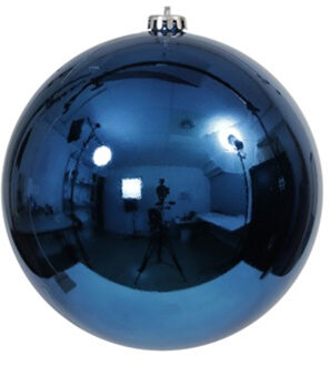 Othmar decorations Grote decoratie kerstbal - blauw - 18 cm - kunststof - glimmend - kerstversiering