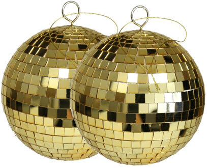 Othmar decorations Grote discobal kerstballen - 2x - goud - 15 cm - kunststof