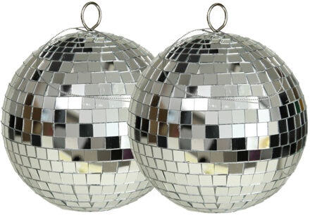 Othmar decorations Grote discobal kerstballen - 2x - zilver - 15 cm - kunststof- spiegelbol