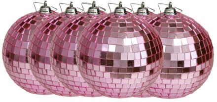 Othmar decorations Grote discobal kerstballen - 6x stuks - roze - 10 cm - kunststof