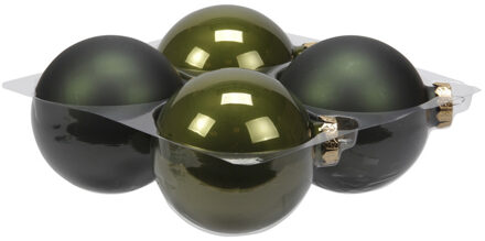 Othmar decorations Grote kerstballen - 4x st - donker olijf groen - 10 cm - glas - mat/glans