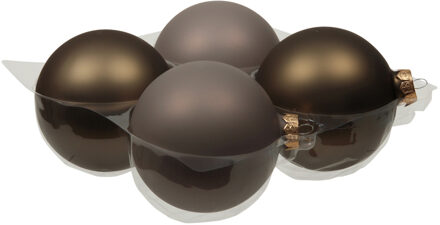 Othmar decorations Grote kerstballen - 4x st - grijs/bruin - 10 cm - glas - glans/mat - kerstversiering