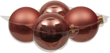 Othmar decorations Grote kerstballen - 4x st - koraal roze - 10 cm - glas - Kerstbal