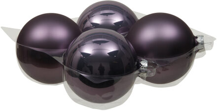 Othmar decorations Grote kerstballen - 4x st - lila paars - 10 cm - glas - glans/mat - kerstversiering