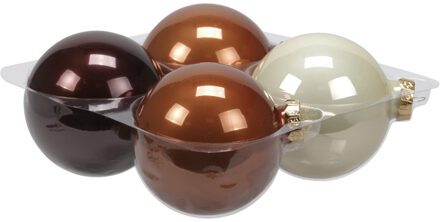 Othmar decorations Grote kerstballen - 4x st - natuur tinten bruin/wit - 10 cm - glas Multi