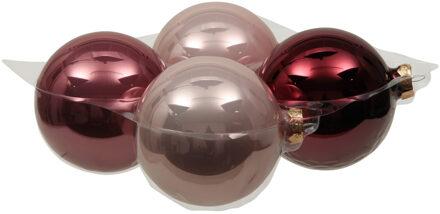 Othmar decorations Grote kerstballen - 4x st - roze tinten - 10 cm - glas - mat/glans