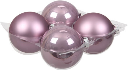 Othmar decorations Grote kerstballen - 4x st - salie paars/lichtpaars - 10 cm - glas - glans/mat