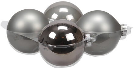 Othmar decorations Grote kerstballen - 4x st - titanium grijs - 10 cm - glas - Kerstbal