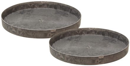 Othmar decorations Kaarsen plateaus/dienbladen - 2x - grijs - D27 cm - kunststof - rond - onderbord