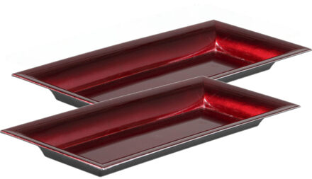 Othmar decorations Kaarsenbord/plateau - 2x - rood - 28 x 12 cm - kunststof - rechthoekig